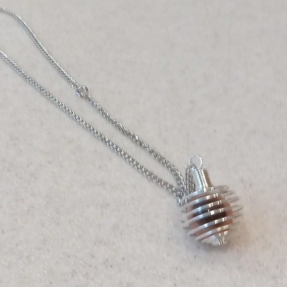 Silvertone Chain Necklace With Round Stone Bail Pendant - Picture 2 of 5